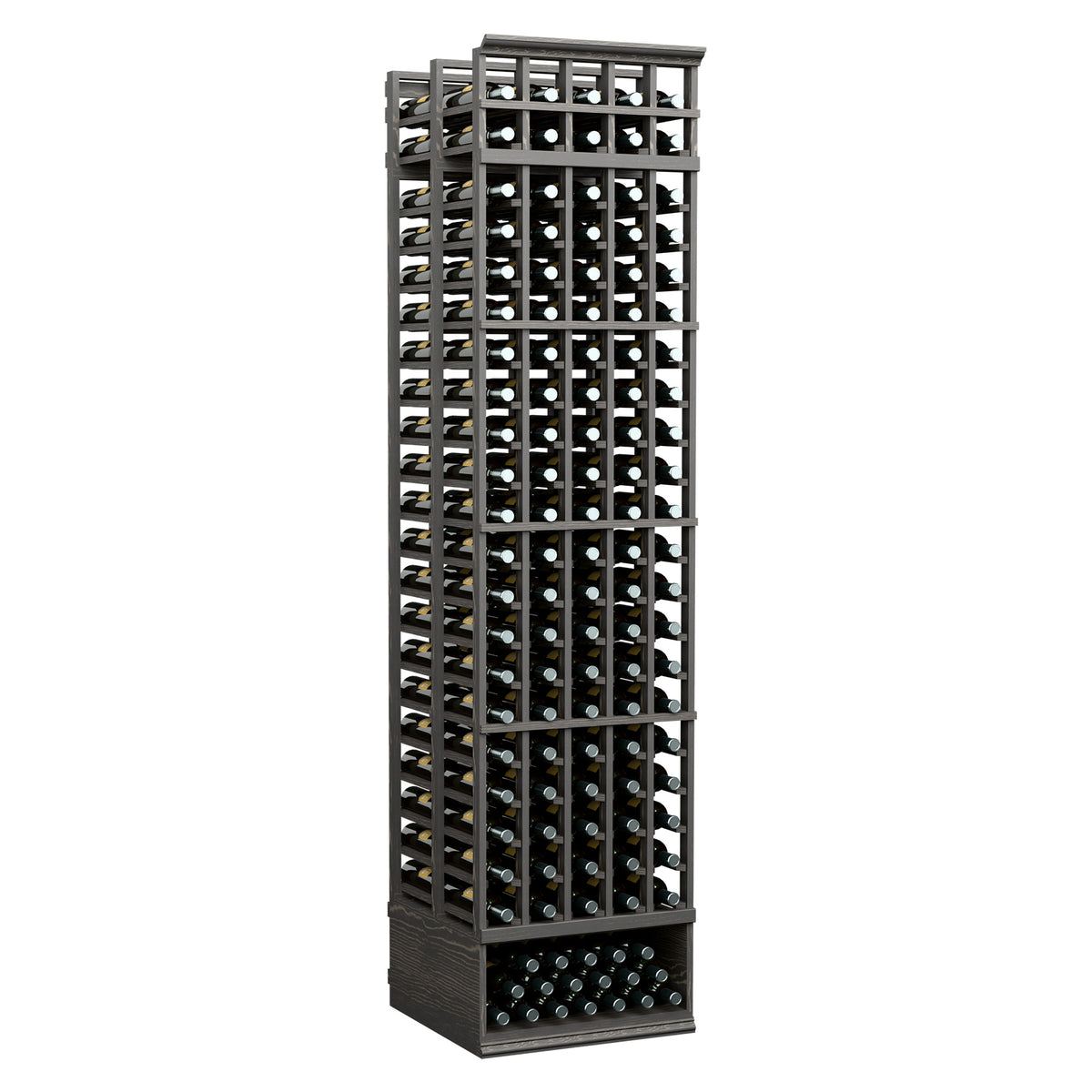 Dark wine bottle rack with 5 columns and double-deep storage rows