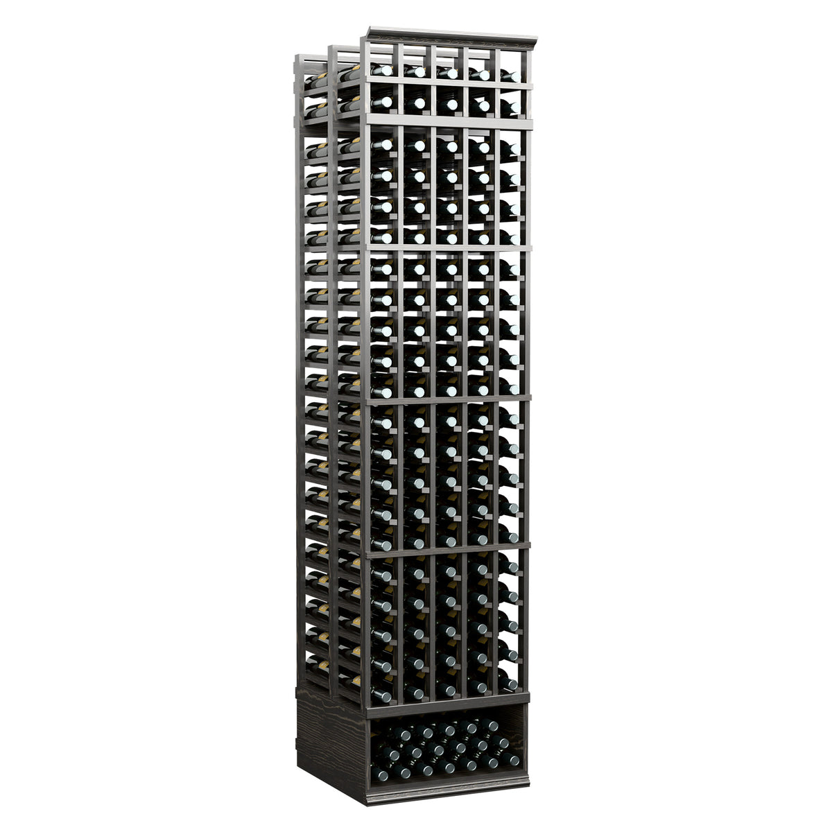 Black-toned wine bottle rack with 5 columns, double-deep bottle storage