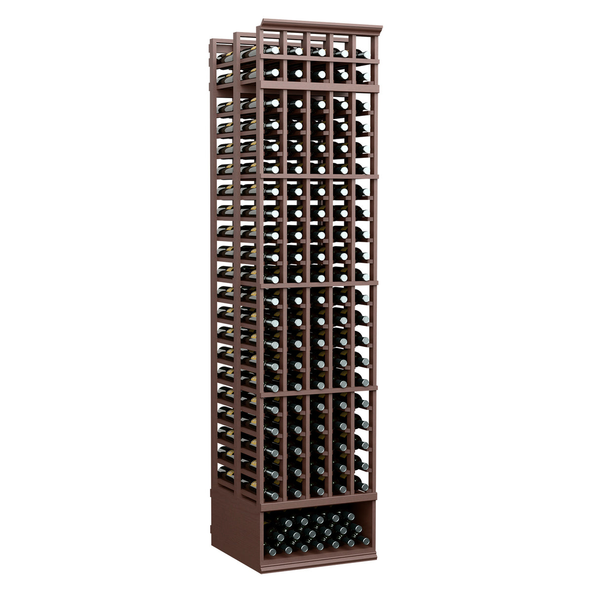 Wood wine rack with 5 columns and double-deep bottle slots, dark brown finish