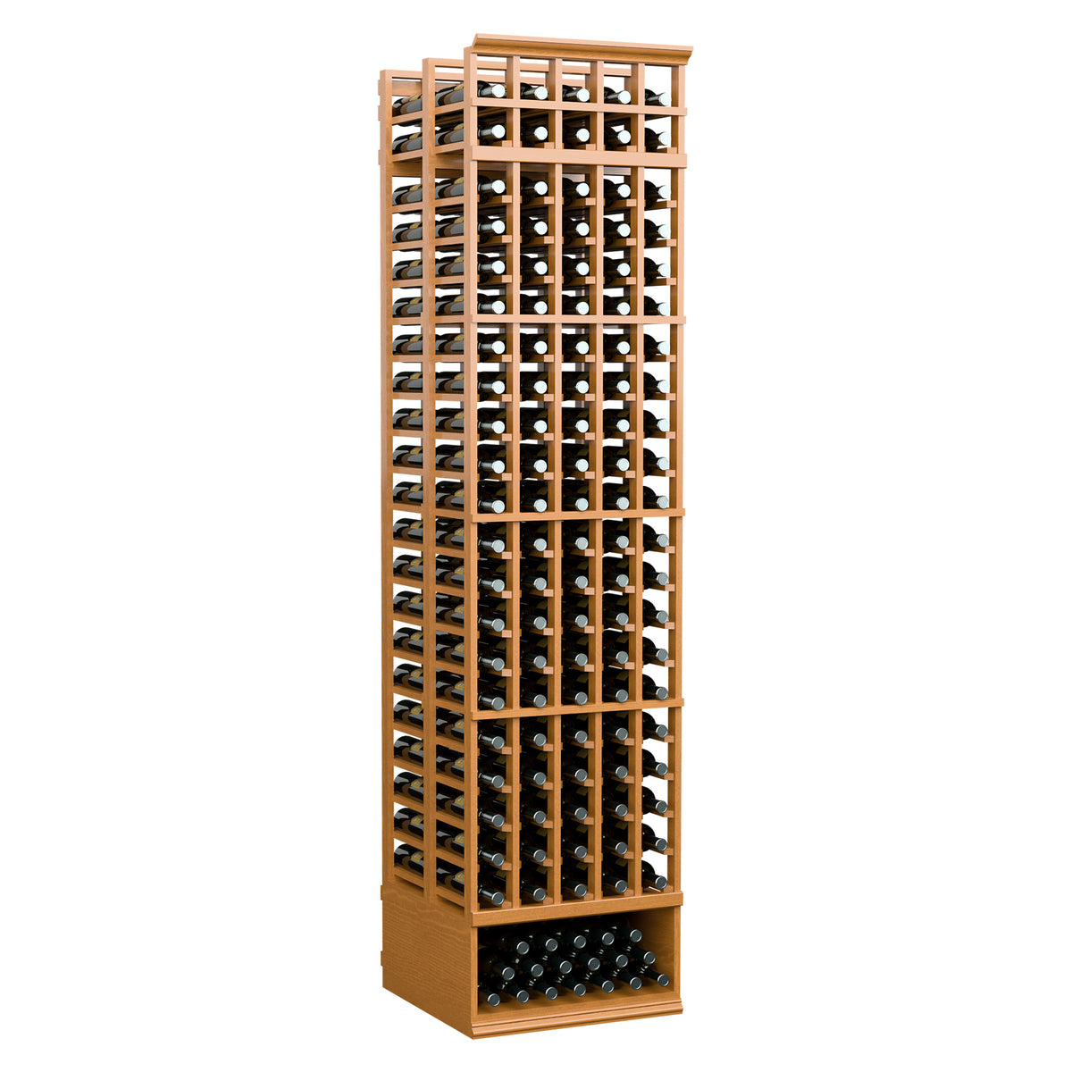 Wood wine rack with 5 columns and double-deep bottle slots, golden wood finish