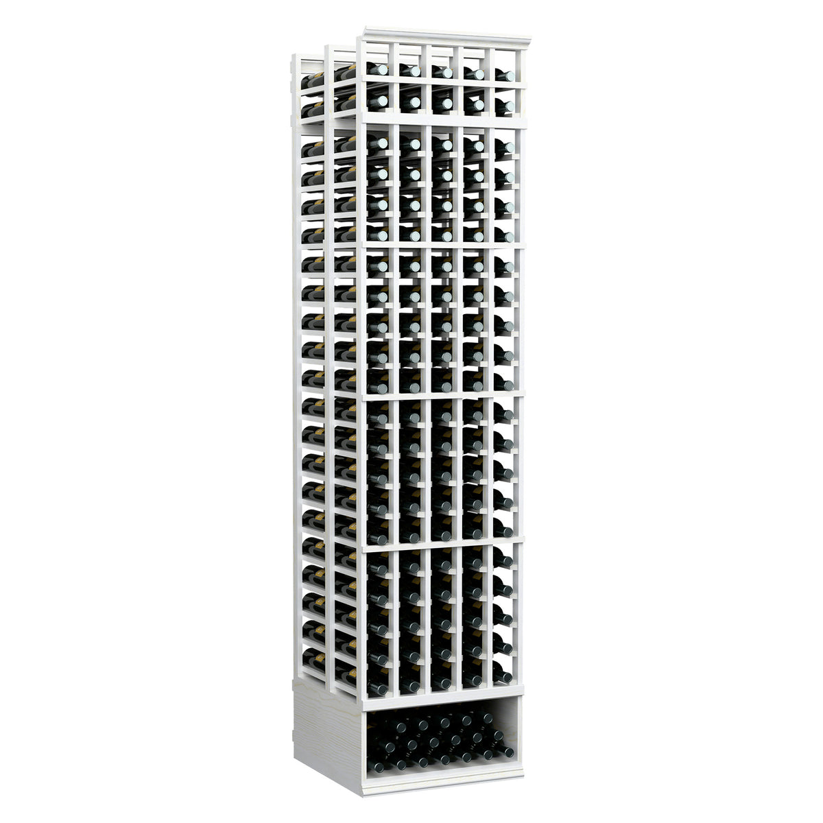 Wood wine rack with 5 columns and double-deep bottle slots, light grey-white finish