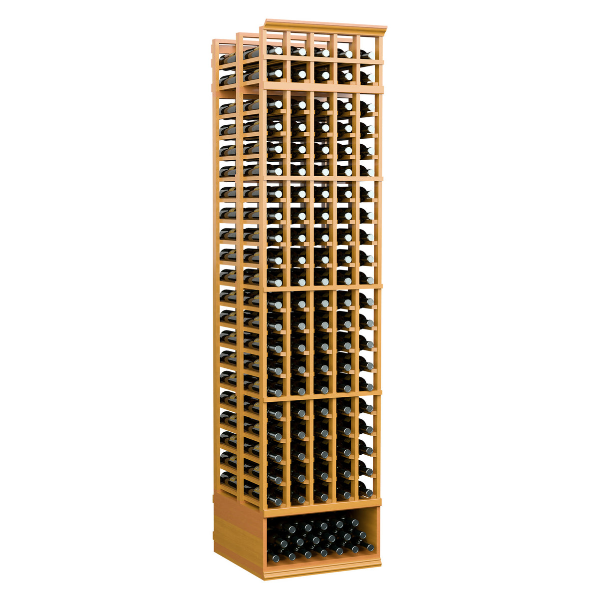 Golden wood wine bottle rack, double-deep 5-column wine storage grid with slots