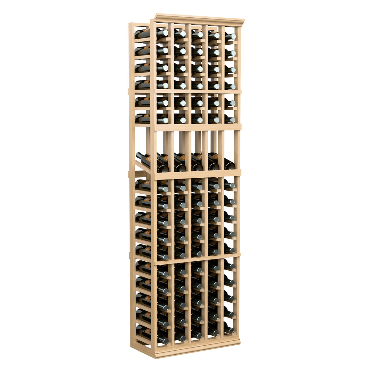 Light wood 5-column wine display rack with bottle storage rows