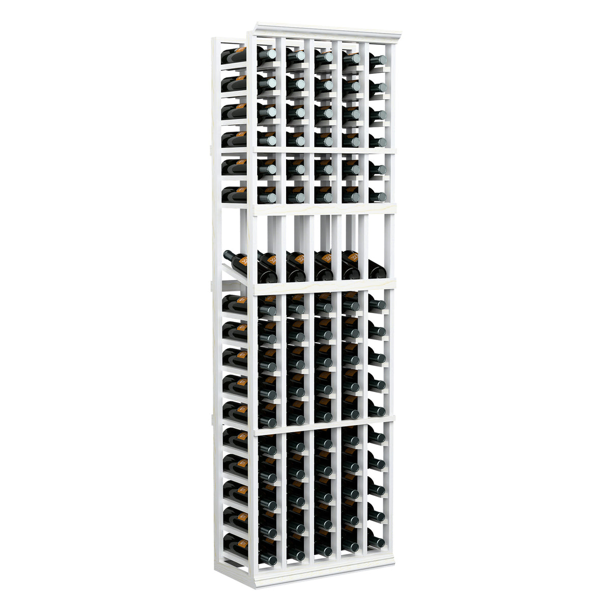 5-column wine display rack with gray frame, front grid holding bottles