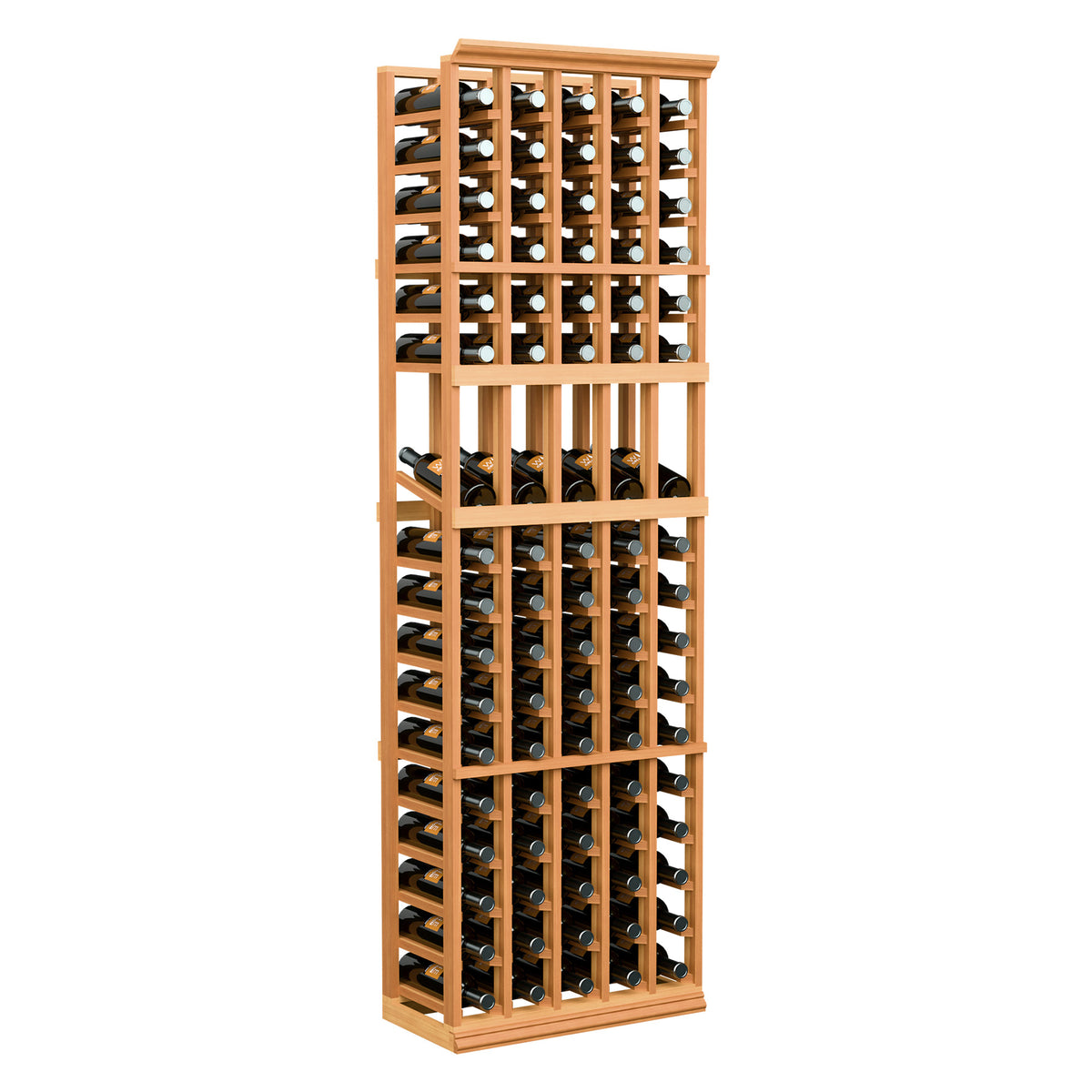 5-column wine bottle display rack with upright bottle storage in grid rows