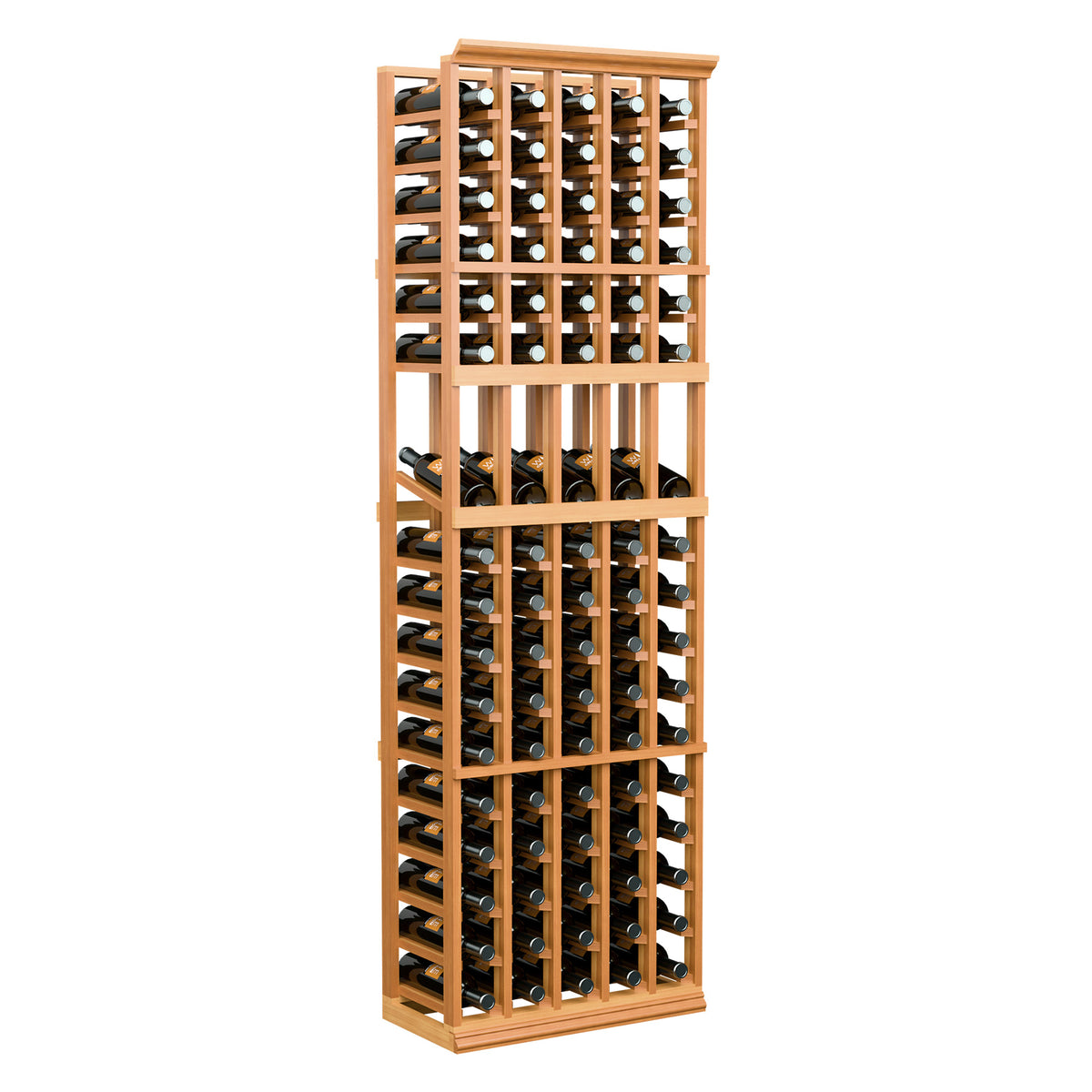 5-column wine bottle display rack standing tall with crisscross bottle supports