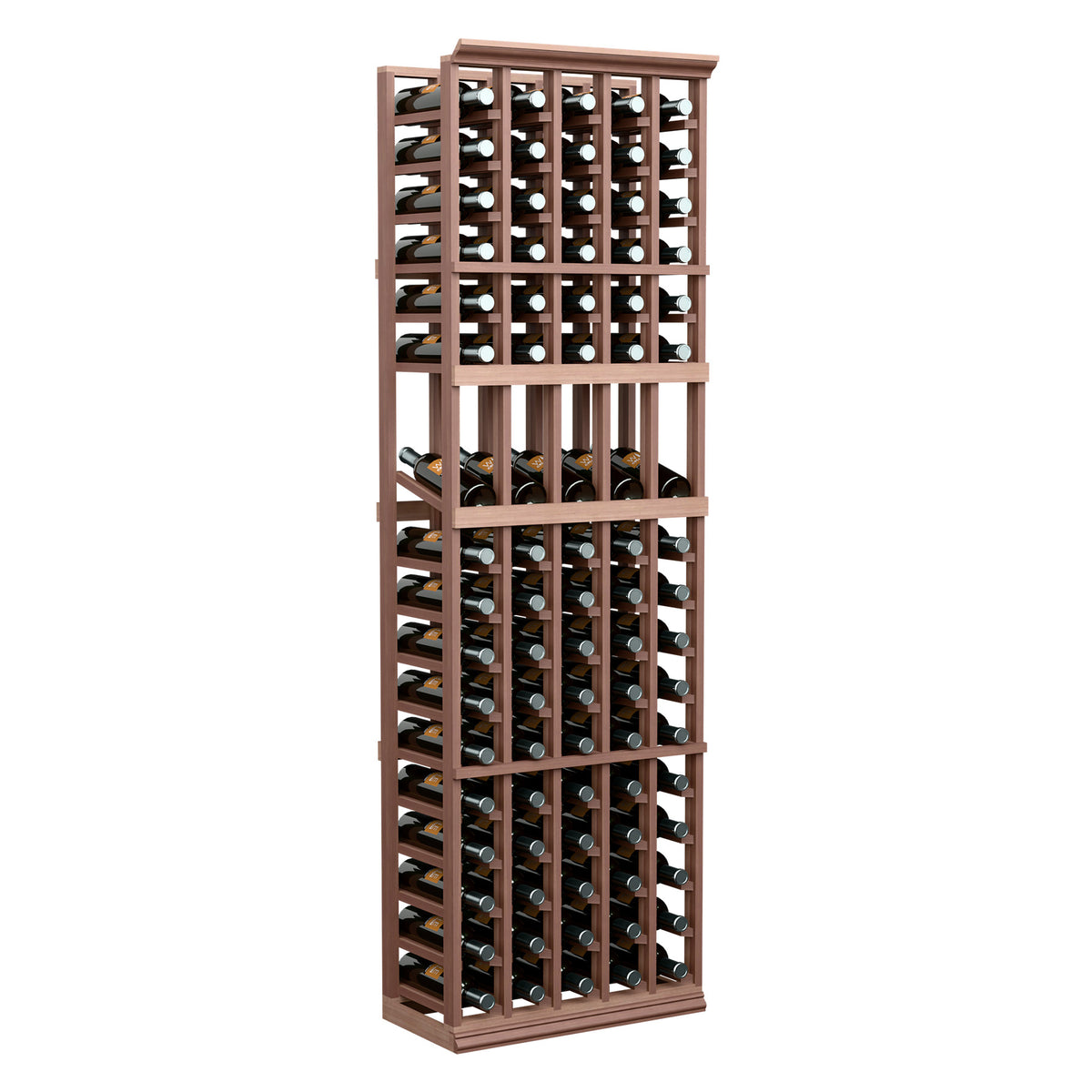 5-column wine bottle display rack with open frame and upright bottle compartments