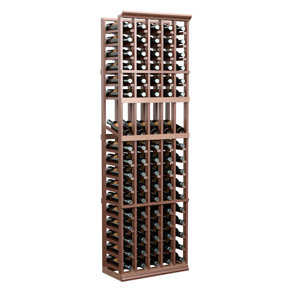5-column wine bottle display rack with stacked rows for upright bottle storage