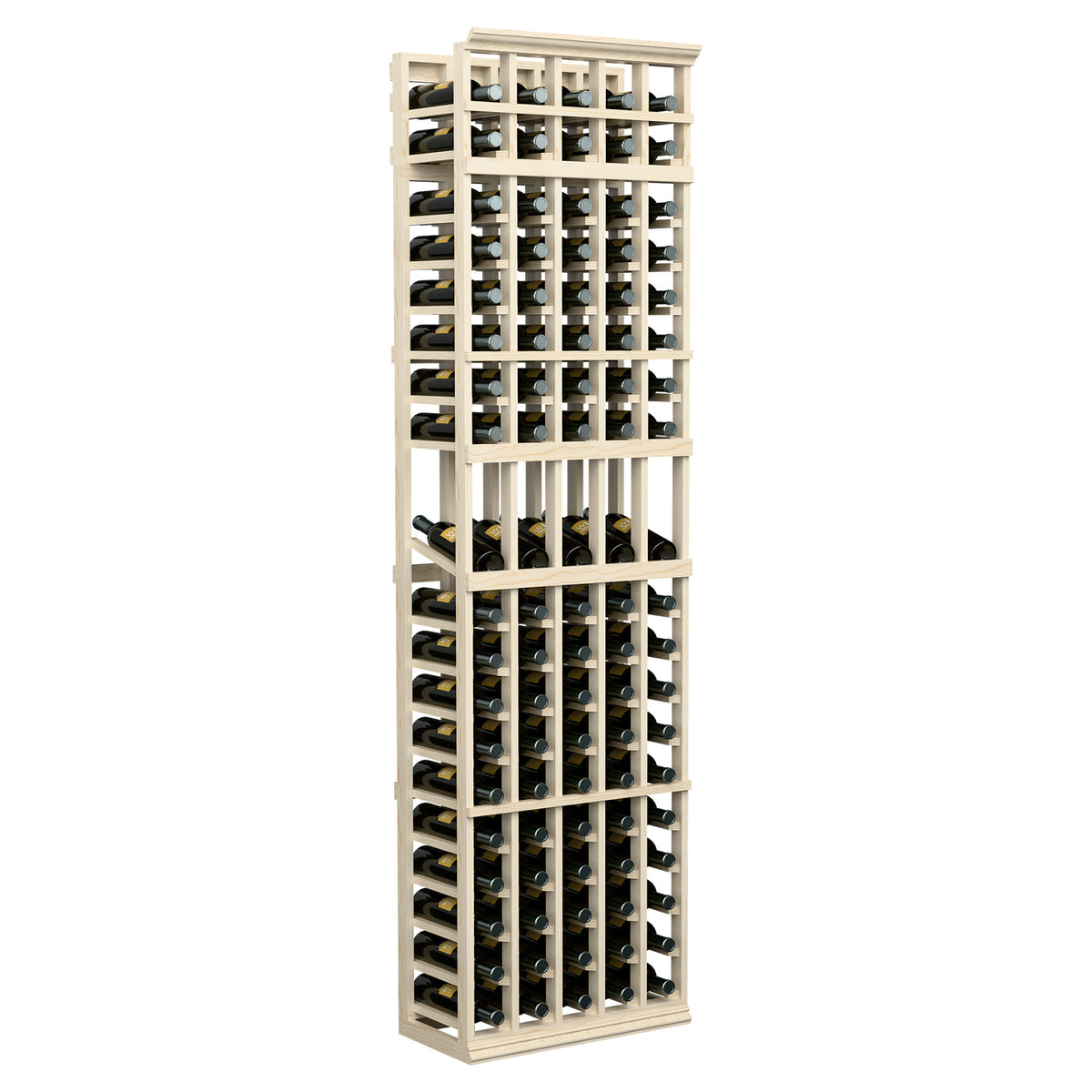 5-column wine bottle display rack, light wood frame and grid for storing bottles