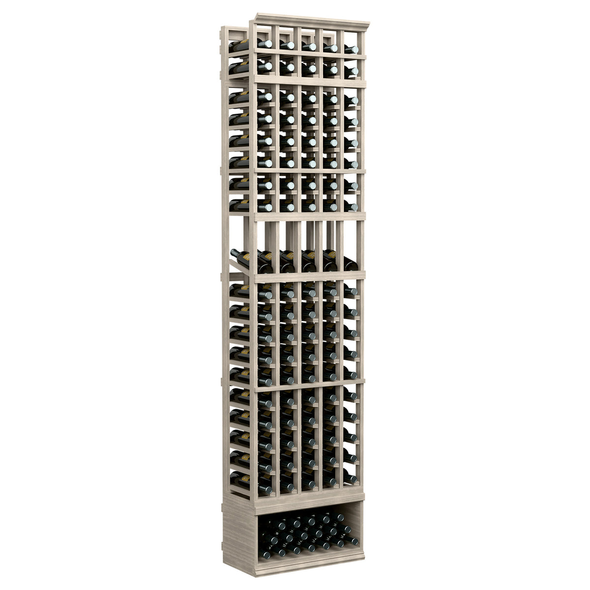 5-column wine bottle display rack, 8 ft, dark slatted frame with gray finish