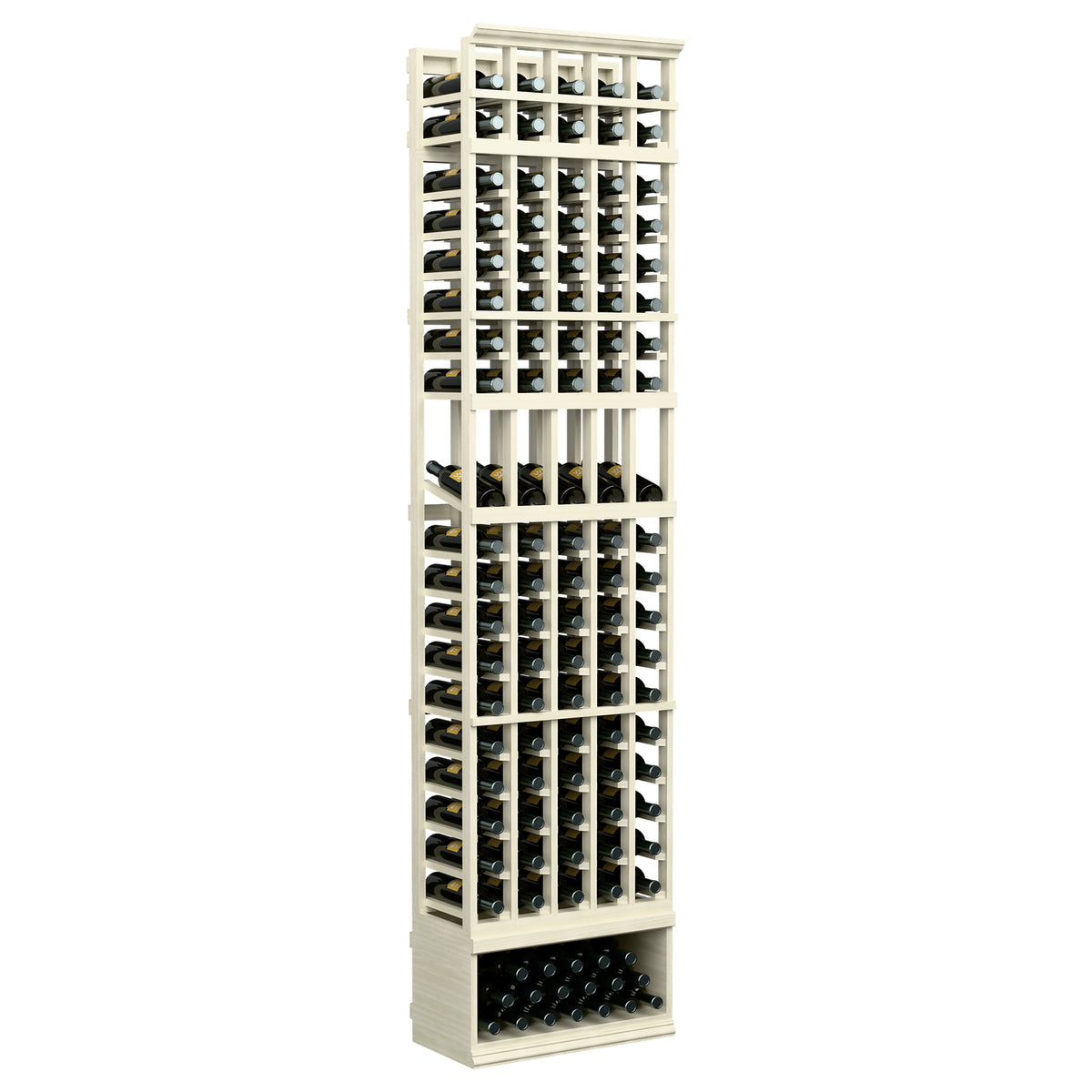 5-column wine bottle display rack, 8 ft, white frame with gray-toned base