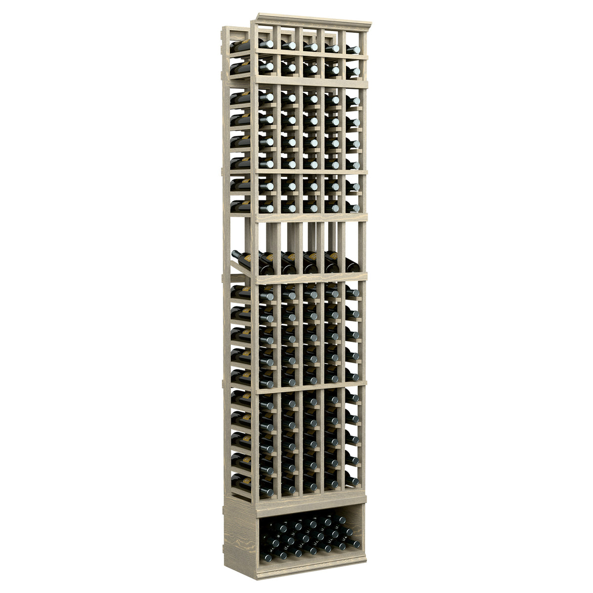 Natural wood 5-column wine display rack, full-height bottle slots with base