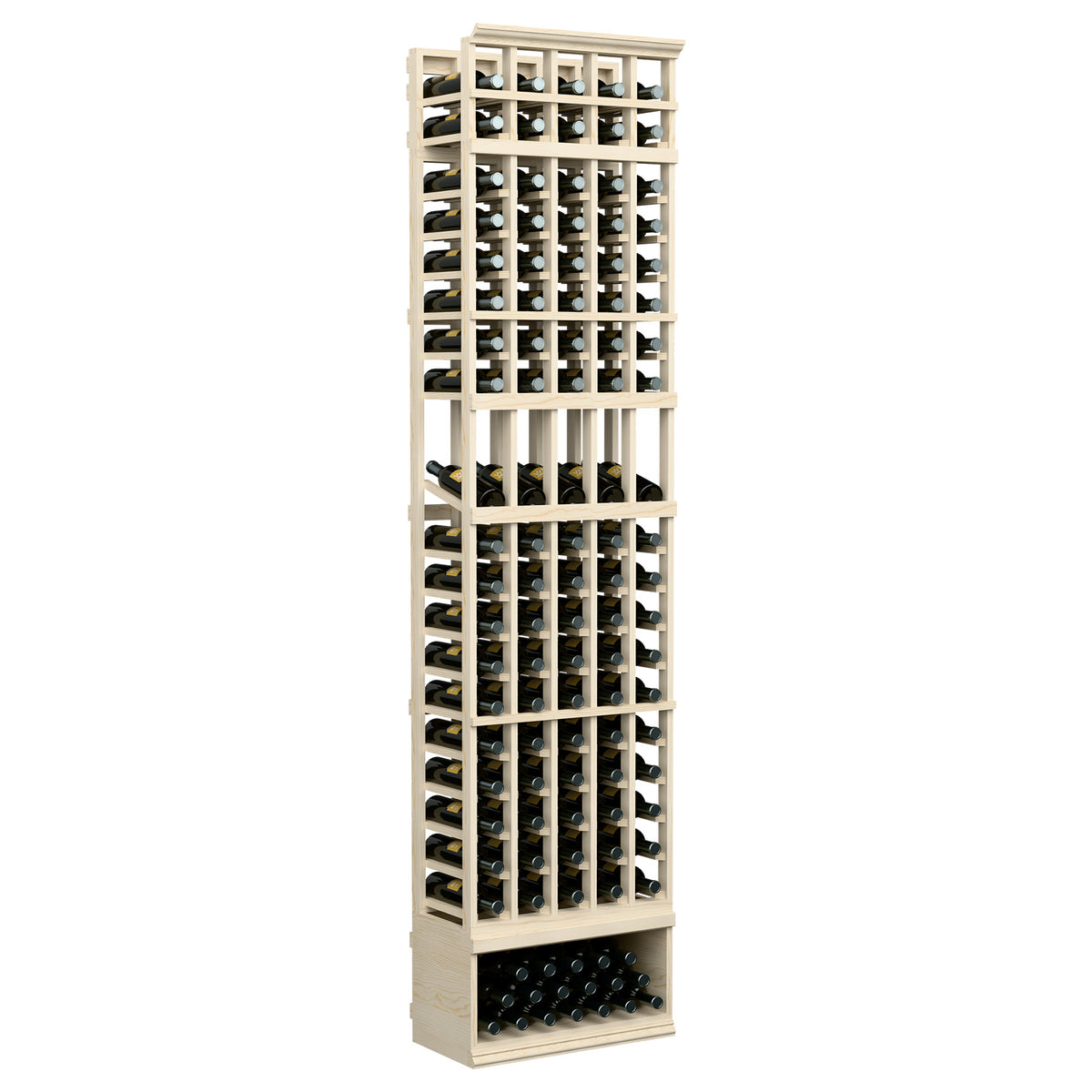 Natural wood 5-column wine display rack, upper and middle bottle rows