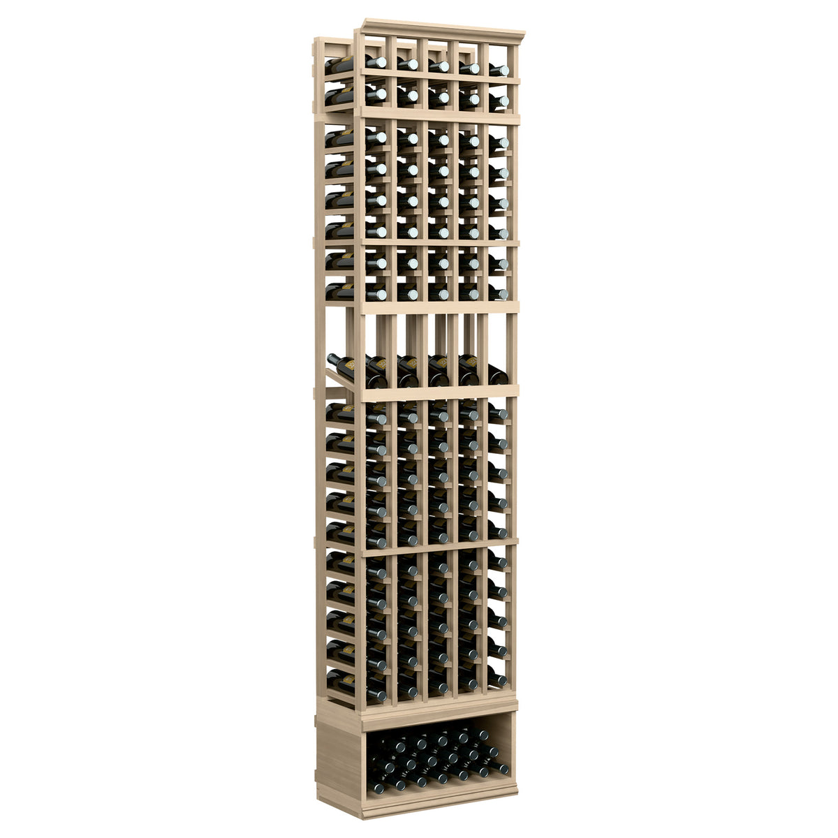 5-column wine display rack, light wood with bottle slots and bottom bottle tray