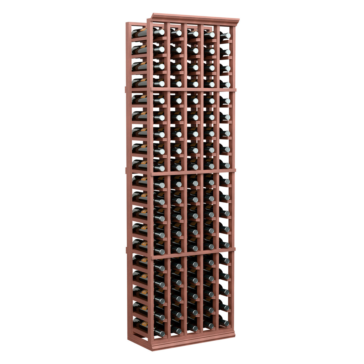 5-column wine bottle rack, reddish-brown wood frame with bottle storage slots
