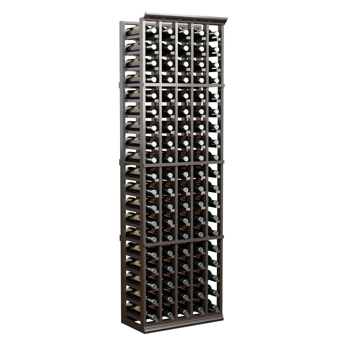 Freestanding 6ft 5-column wine rack with dark frame and bottle rows