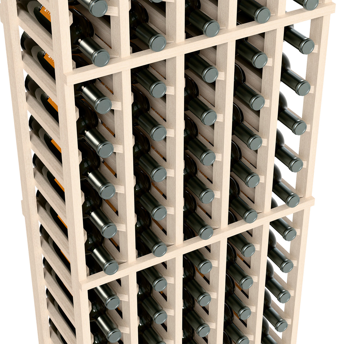 White wine bottle rack close-up showing bottle slots in a grid frame
