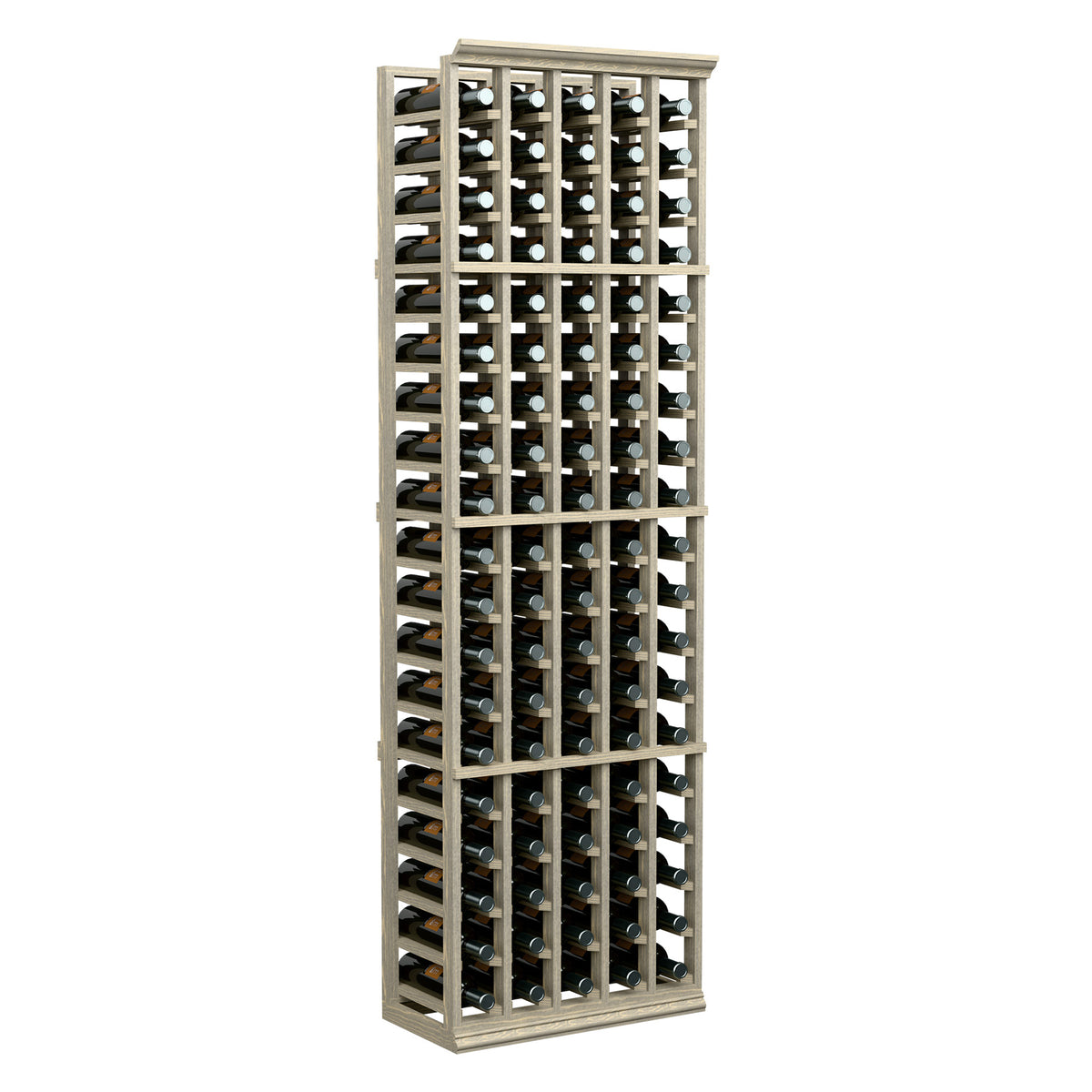 5-column wooden wine rack with 6-ft vertical frame, holds bottles in cubby rows