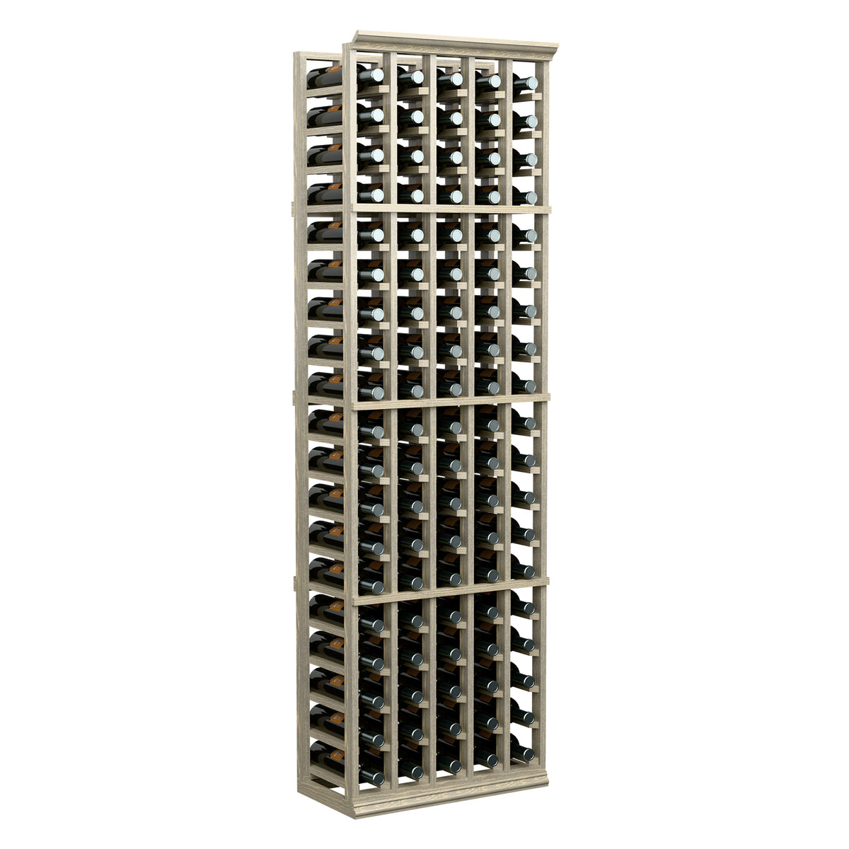 6-ft wooden 5-column wine rack with open front grid for bottle storage