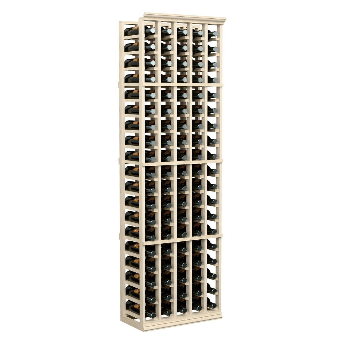 Tall 5-column wine rack in light wood finish for organized bottle storage