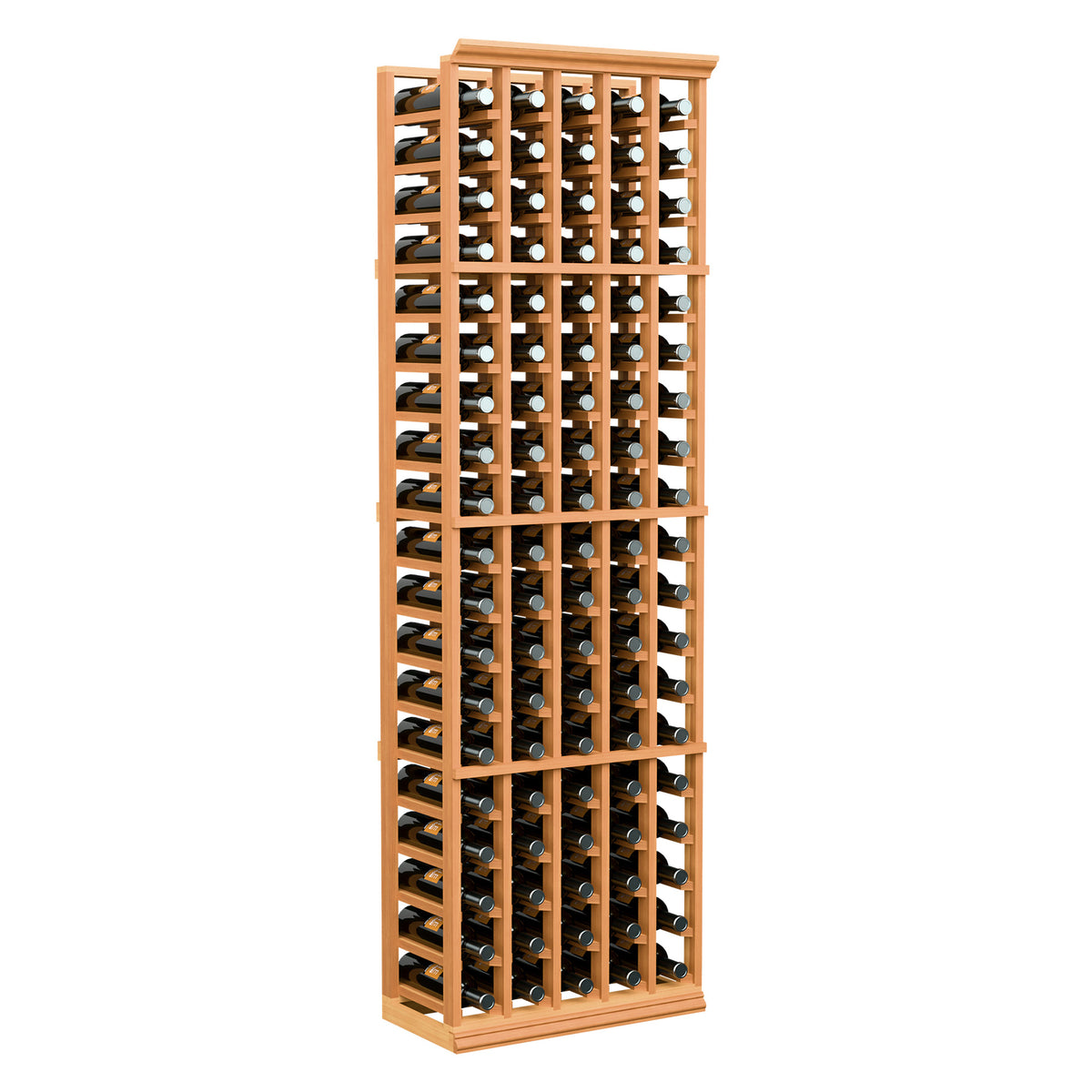 6FT 5-column wine bottle rack with open orange wood frame and bottle rows