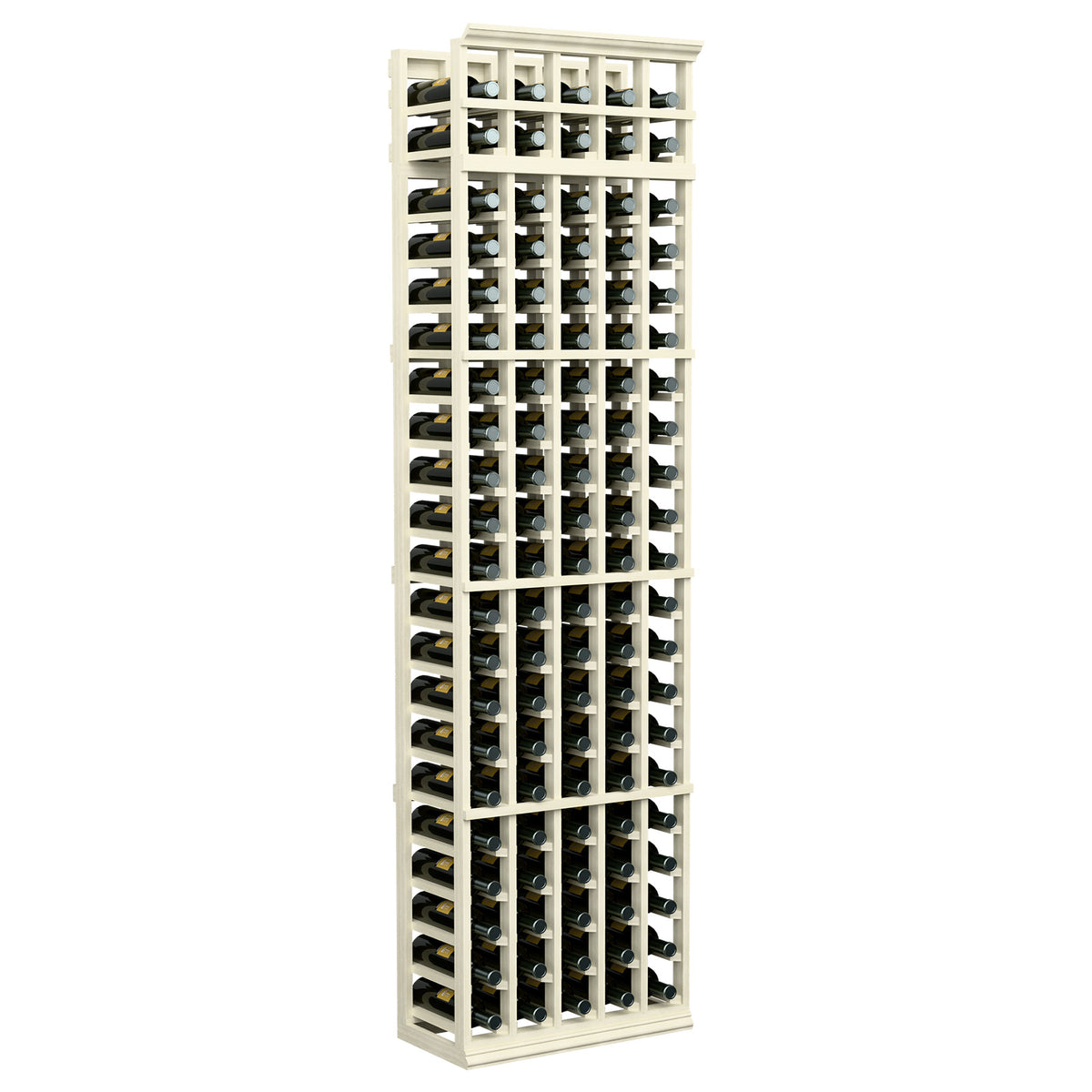 7ft 5-column wine bottle rack with light white wood frame and bottle holder grid
