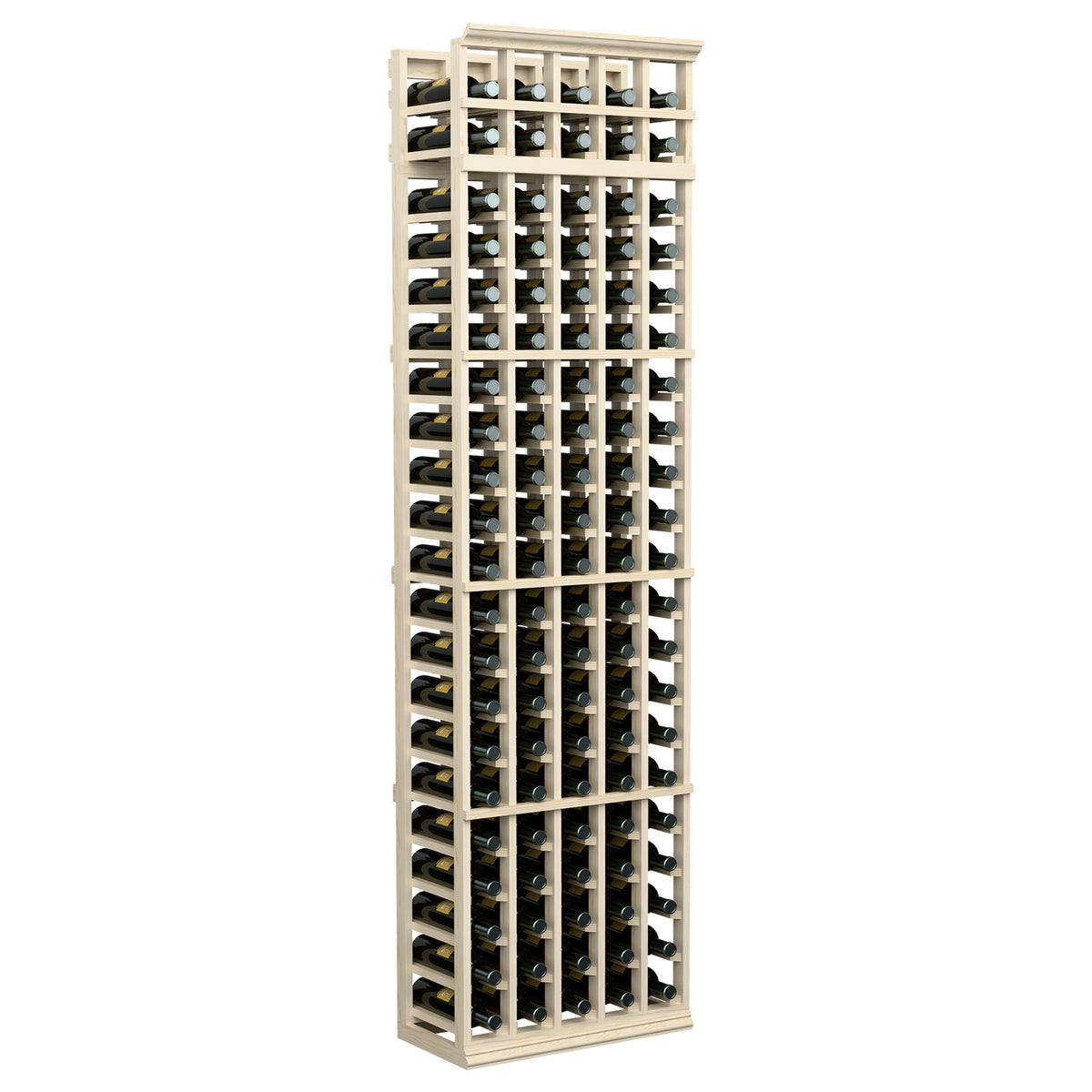 5-column wine bottle rack (7 ft) with light wood sides and bottle slot rails