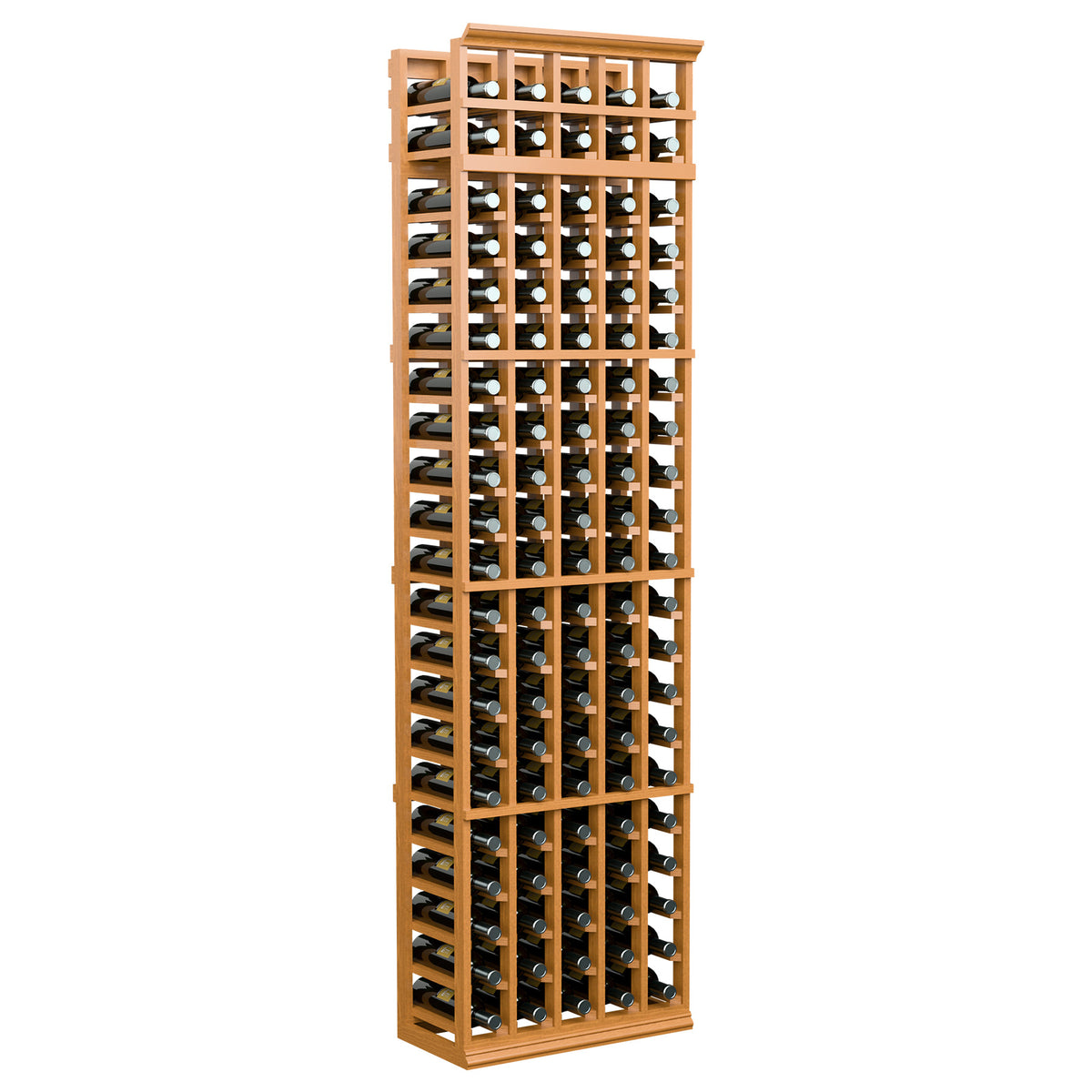 5-column wine bottle rack (7 ft) front view with warm light wood bottle storage grid
