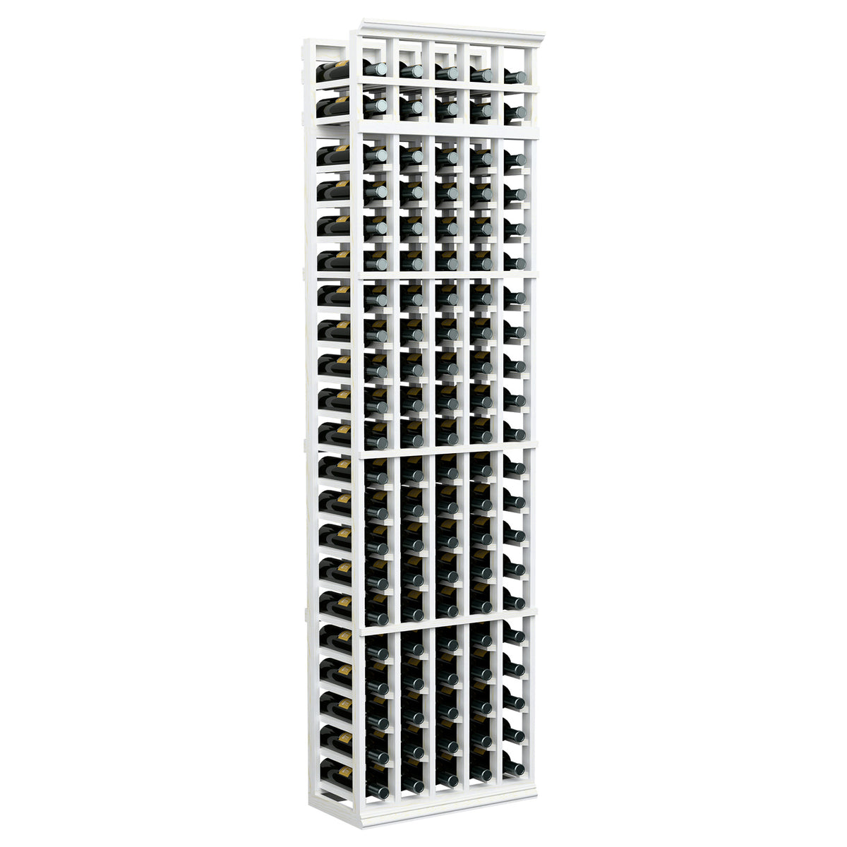 5-column wine bottle rack (7 ft) with white frame and bottle storage slots