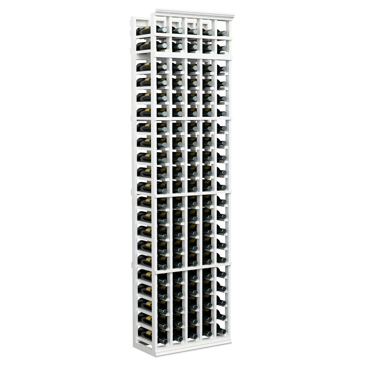 5-column wine bottle rack (7 ft) front view with white frame and bottle slot rails