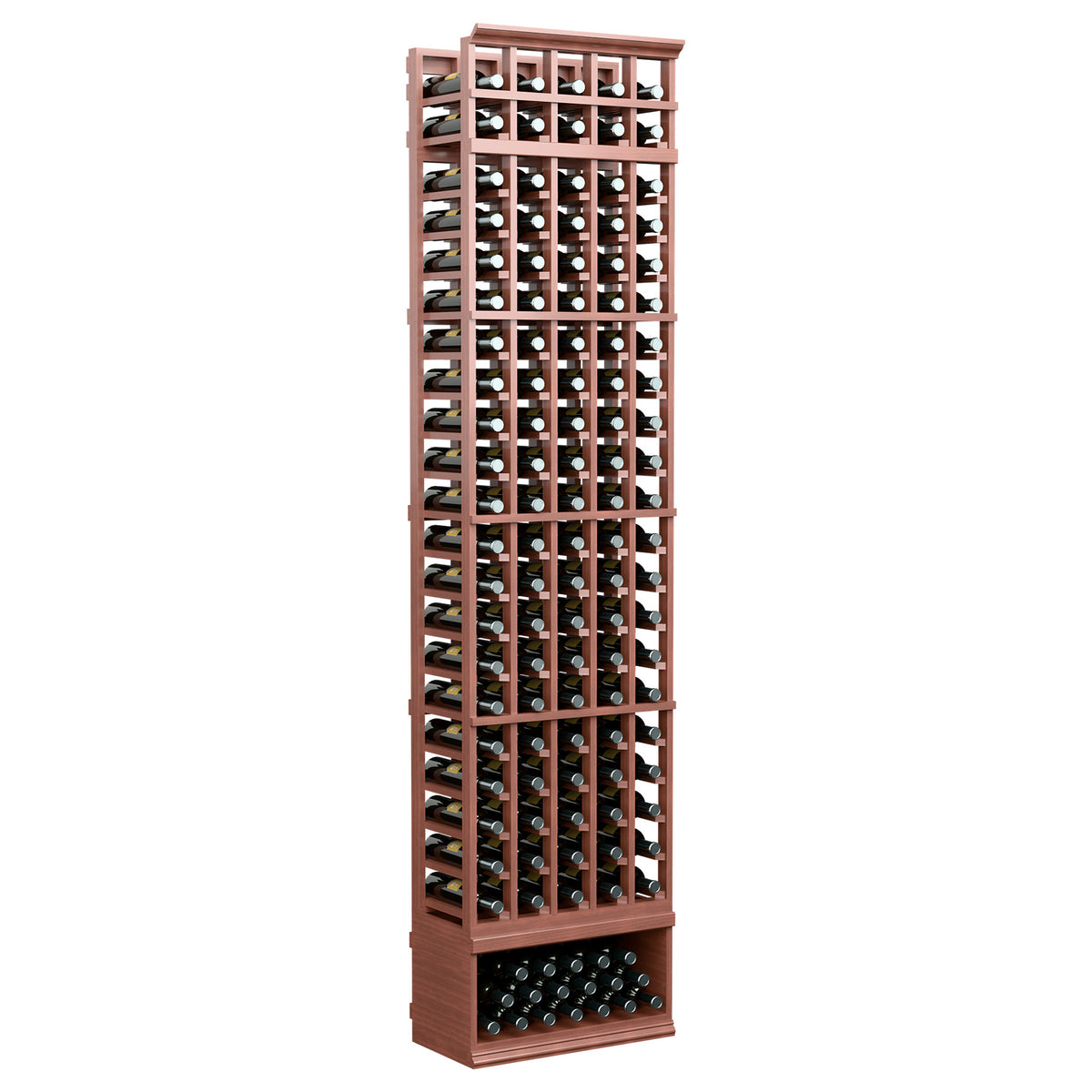 Wine bottle rack with reddish-brown wood frame, five-column wine bottle holder