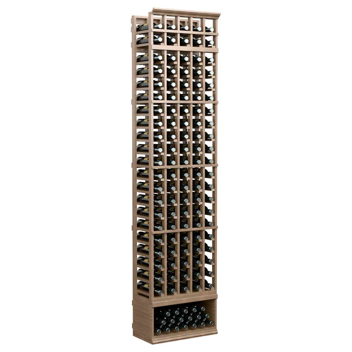 Wine bottle rack with natural tan frame, five-column bottle holder with bottle necks