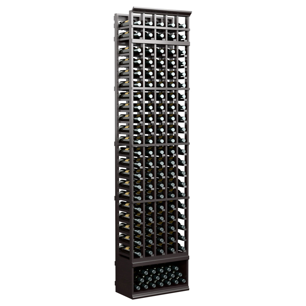 Dark gray 5-column wine bottle rack, 8-ft tall, bottle rack with sturdy base.