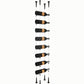 Wine bottle cable rack holding 8 bottles with black top pegs and legs.