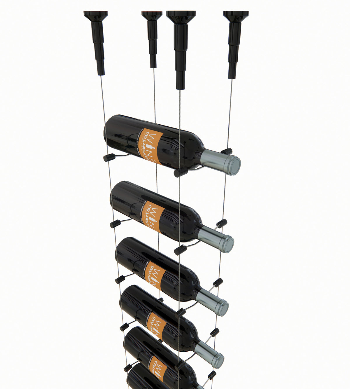 8-bottle cable wine rack with black metal bottle supports