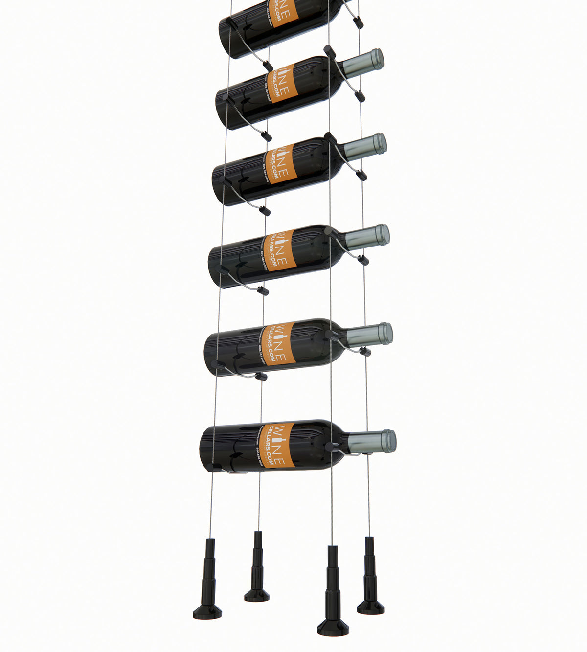 8-bottle cable wine rack with black metal holders