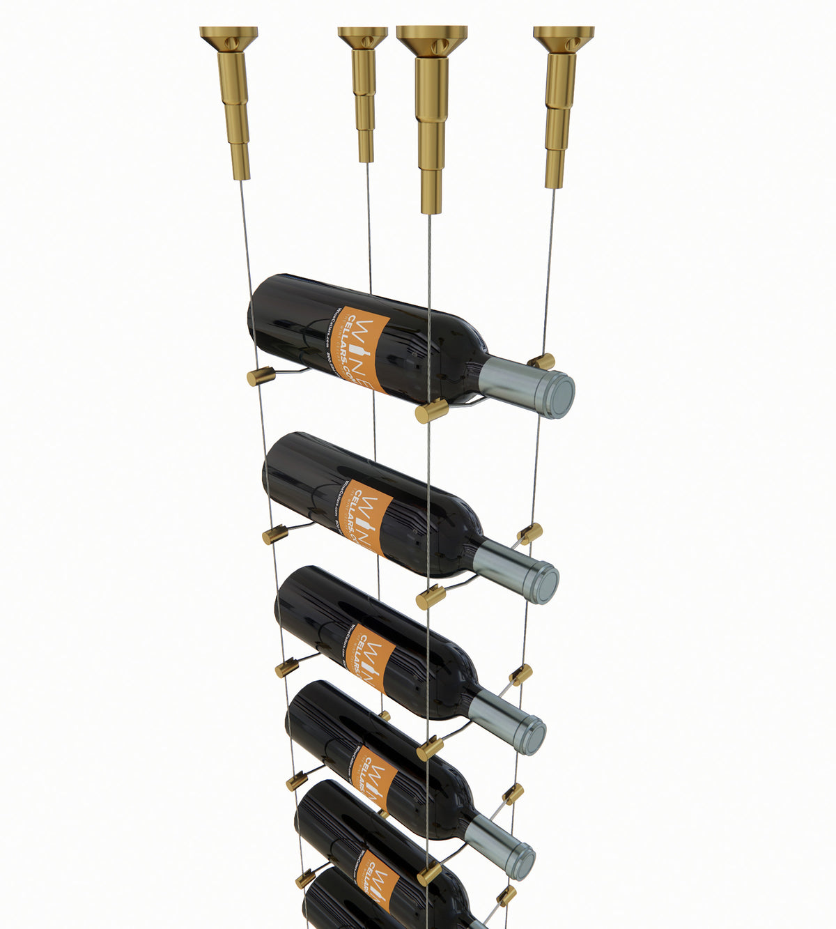 8-bottle cable wine rack with antique gold metal holders