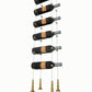 Wine bottle cable rack holding 8 bottles with brass-toned legs and mounting hardware.