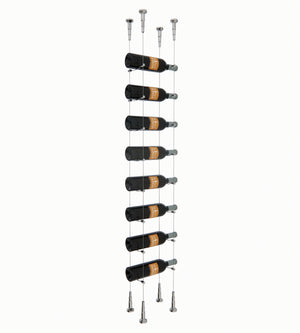 Wine bottle cable rack holding 8 bottles with silver mounting hardware.