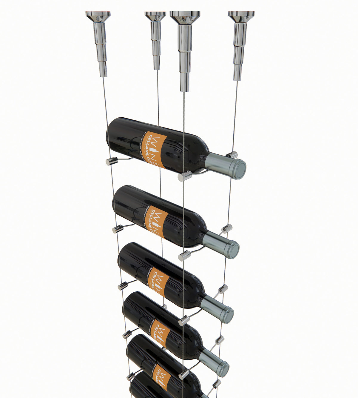 8-bottle cable wine rack with satin nickel metal holders