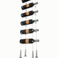 Wine bottle cable rack holding 8 bottles with chrome-toned legs and cables.