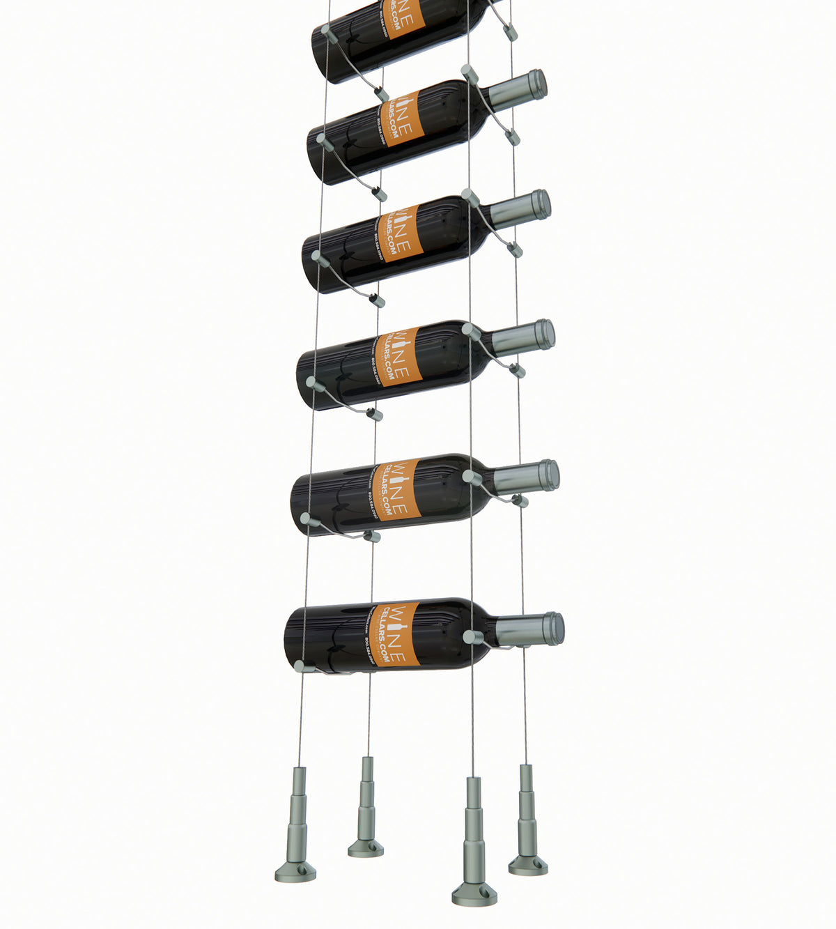 8-bottle cable wine rack with light gray metal holders