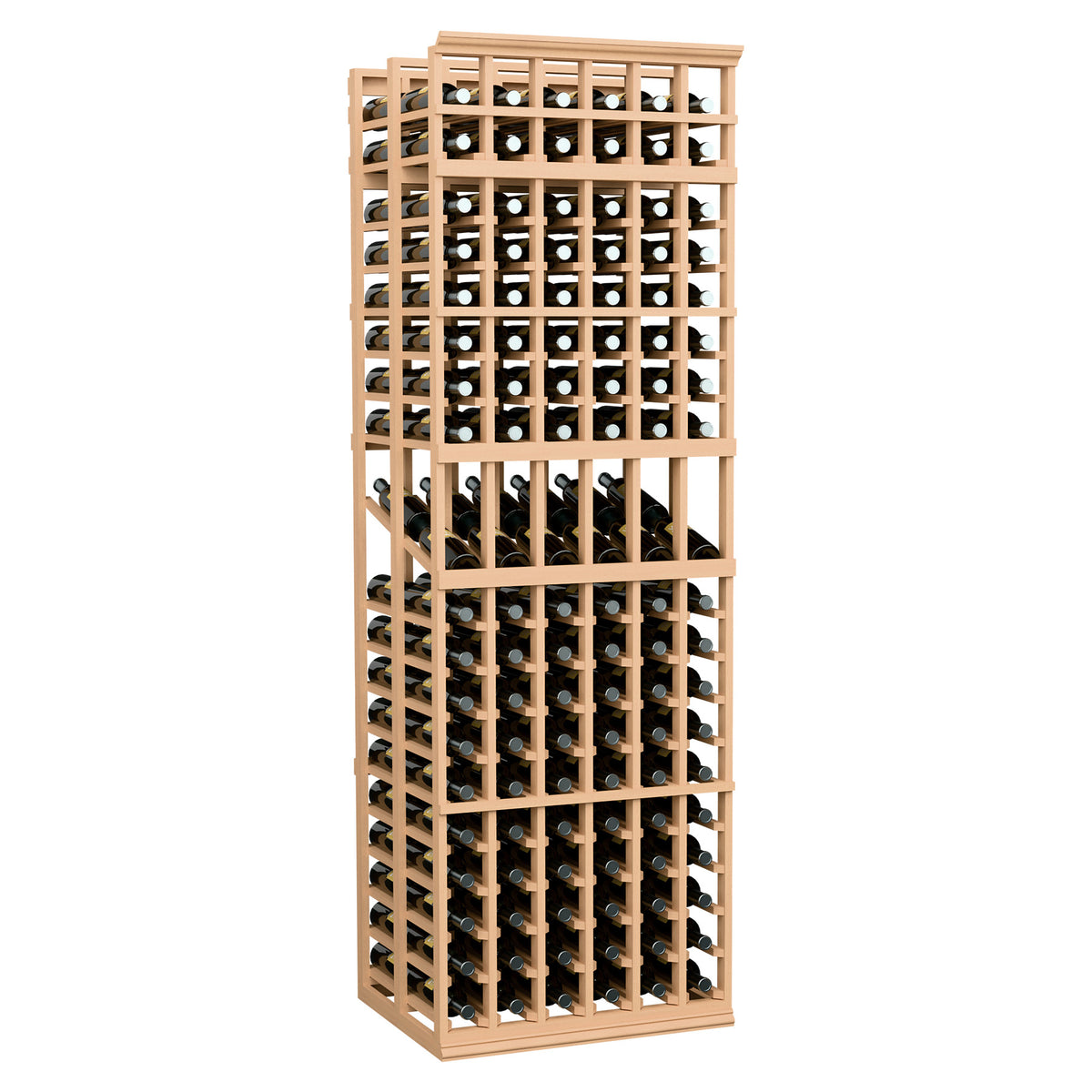 Natural wood wine display rack with 6 columns and double-deep bottle slots