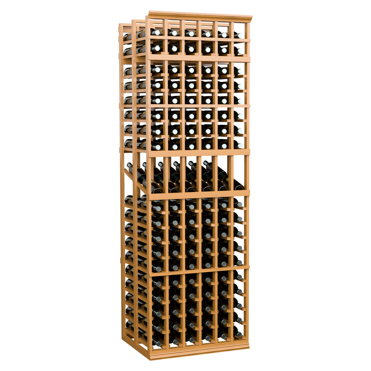 Wheat-colored wood 6-column double-deep wine rack with rows of bottle openings