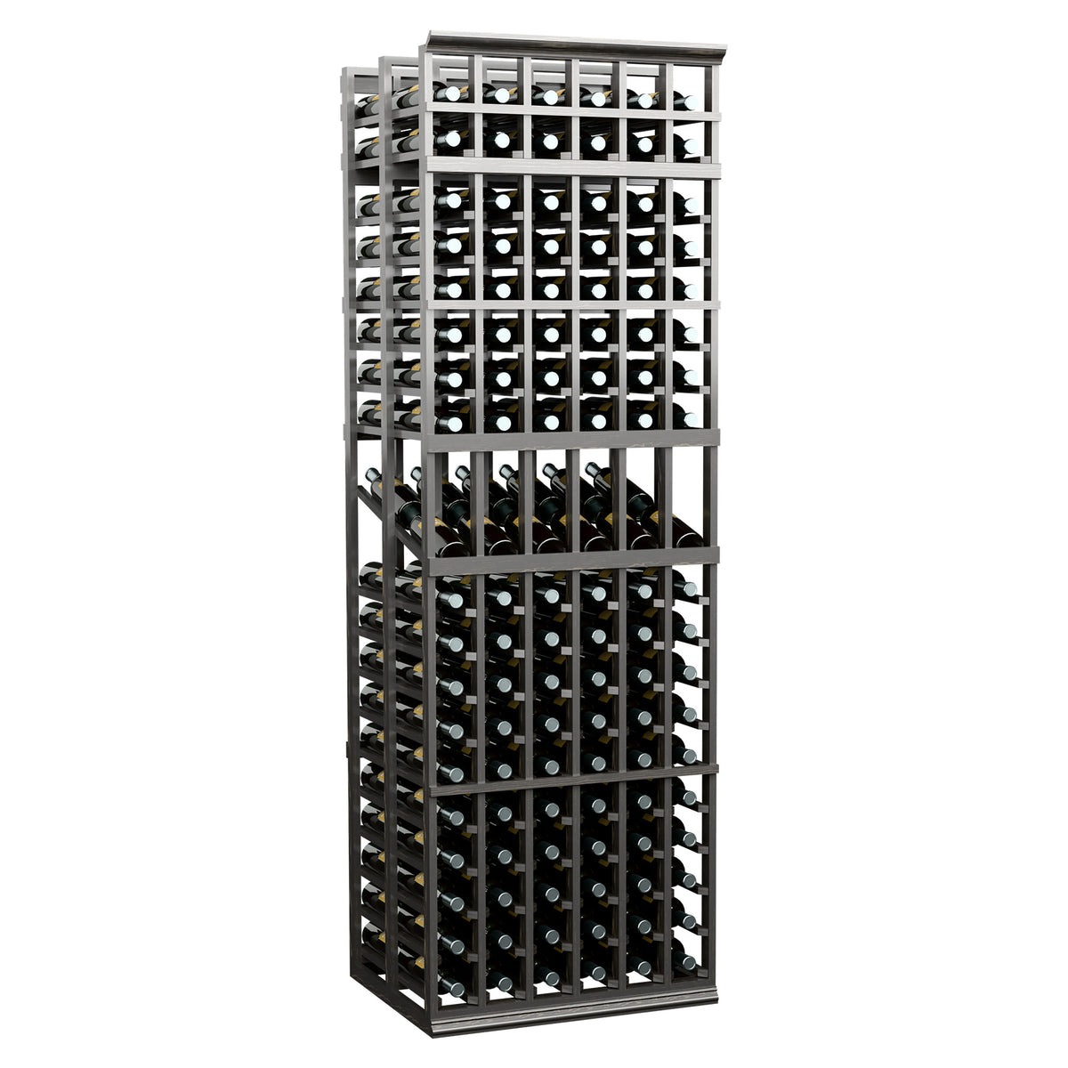 Black 6-column double deep wine display rack with square bottle openings and open lattice