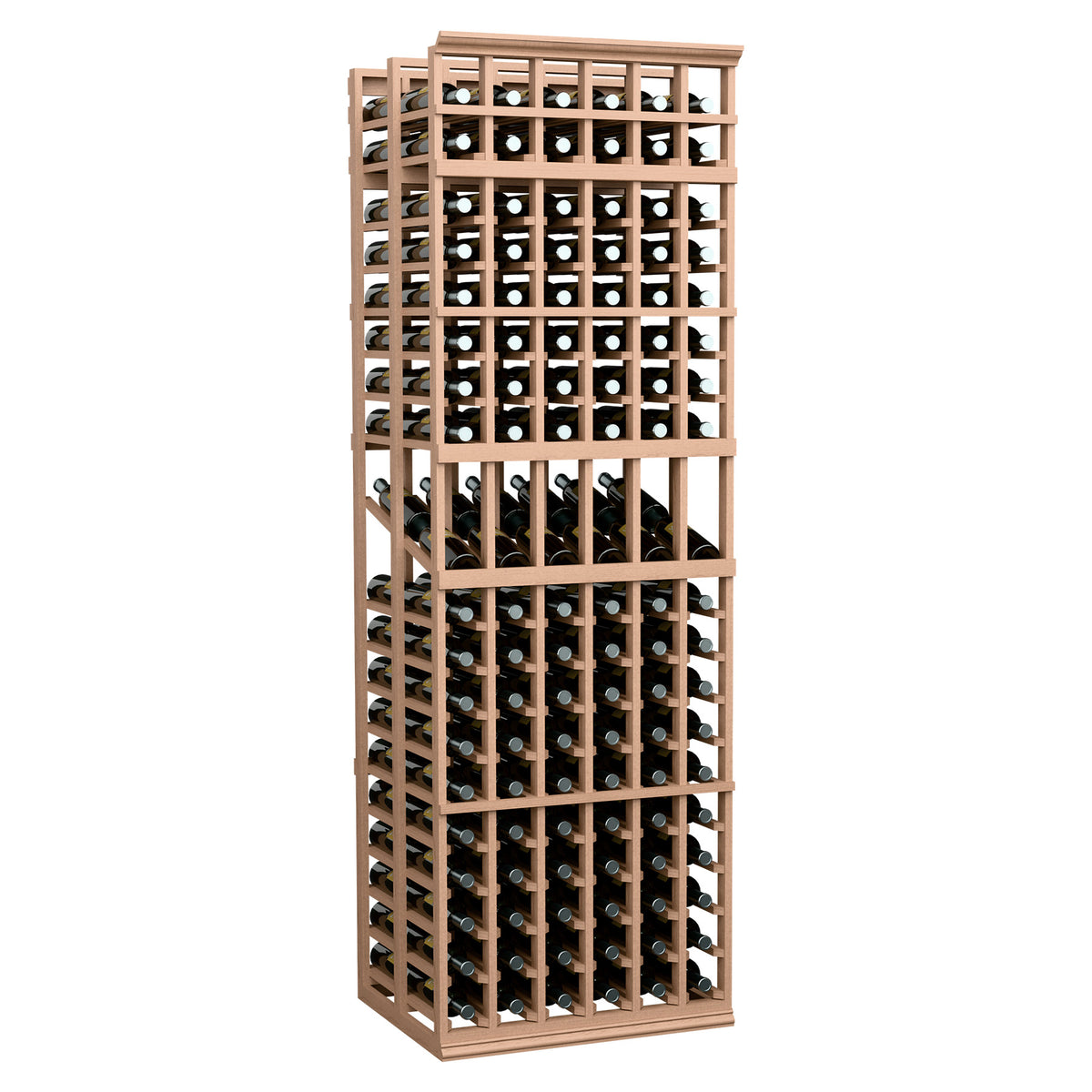 Light wood 6-column double deep wine display rack with square bottle slots and lattice sides
