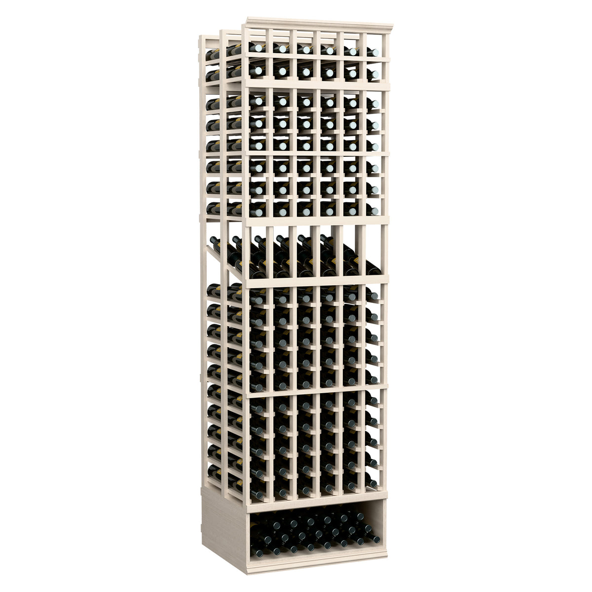 Light wood wine bottle display rack with bottle openings, 6-column double-deep