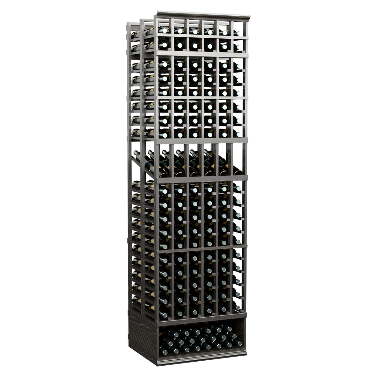 6-column double-deep display wine rack, black frame with organized bottle rows