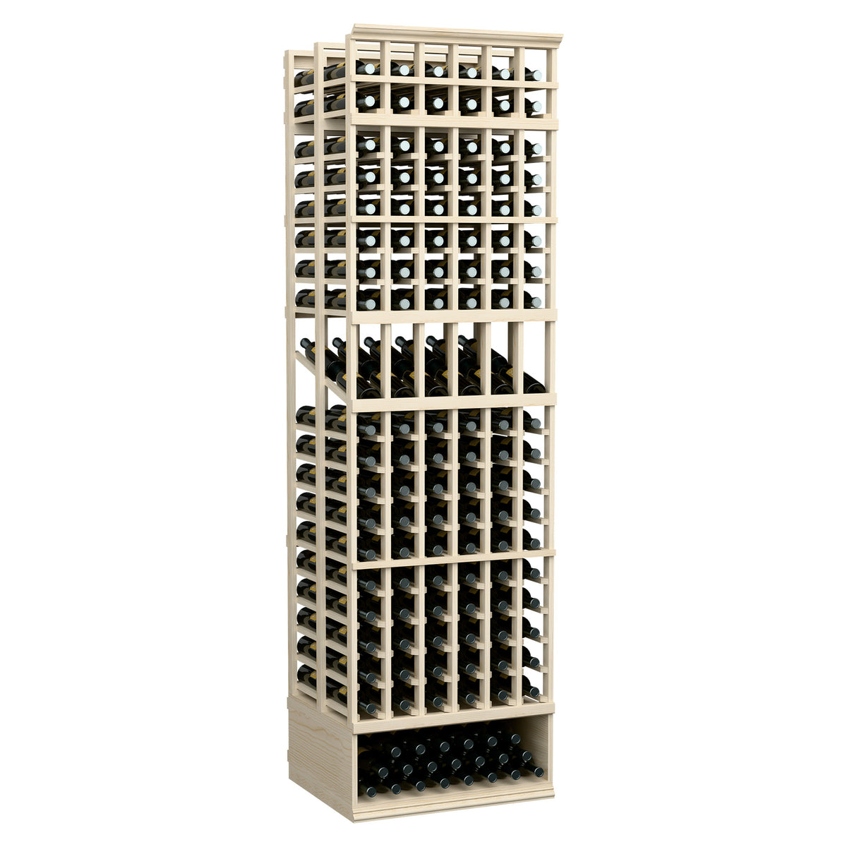6-column double-deep wine bottle display rack with white frame and black bottle compartments