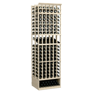6-column double-deep wine bottle display rack with white frame and black bottle compartments